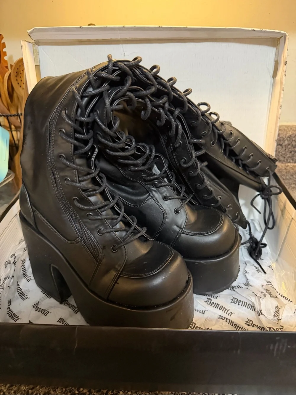Demonia Camel-300WC Tall Platform Boots